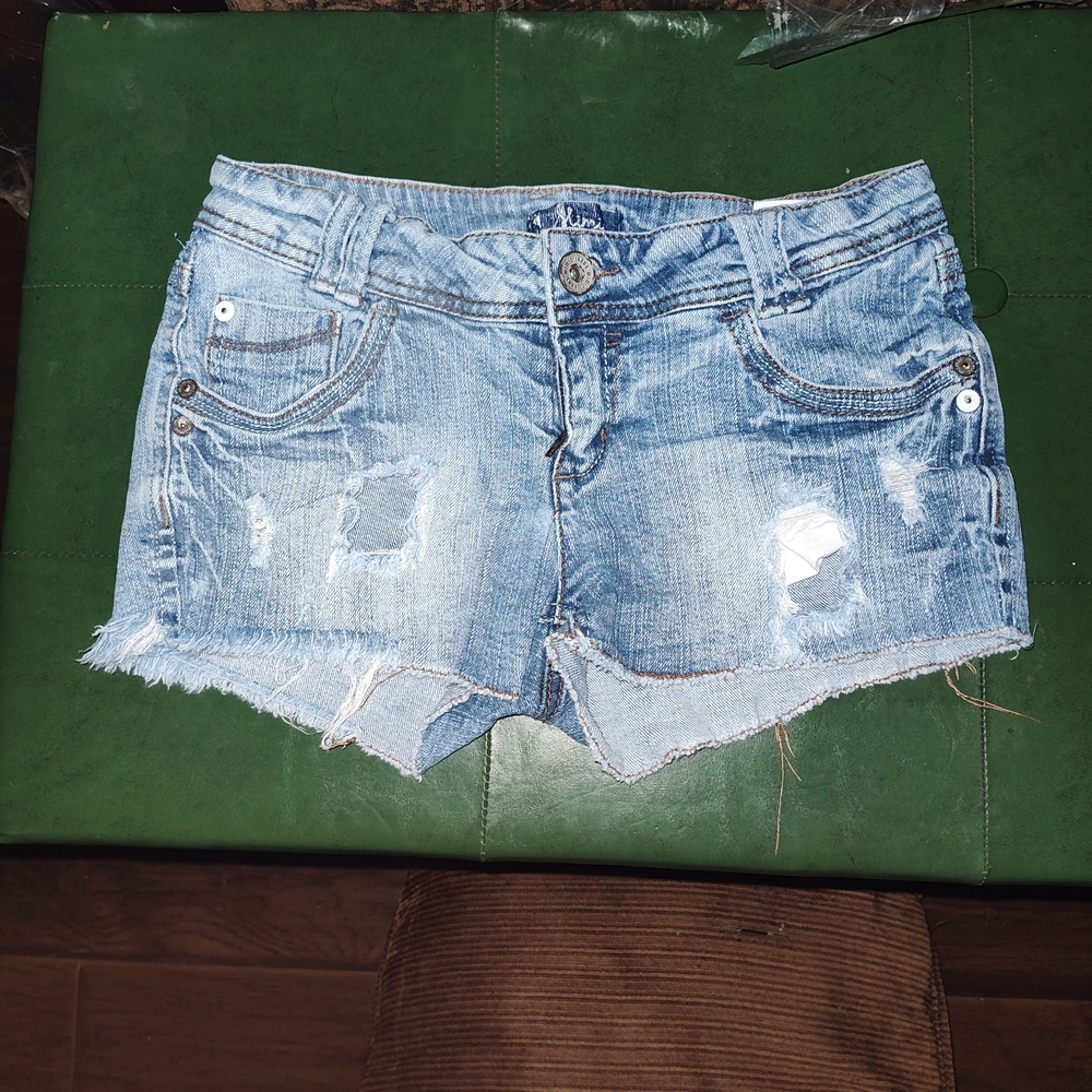 Light Blue Distressed Jean Low Rise Waist Y2K Shorts By Mimic